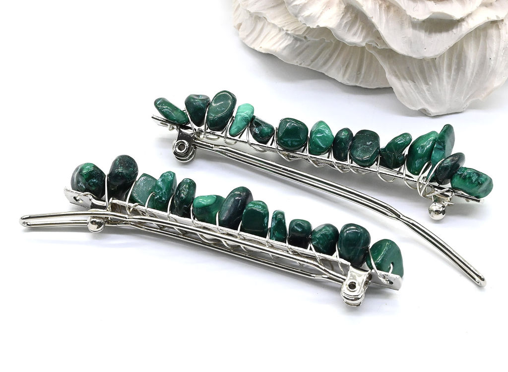 Женская заколка для волос с малахитом 6,5*0,8*1,3см