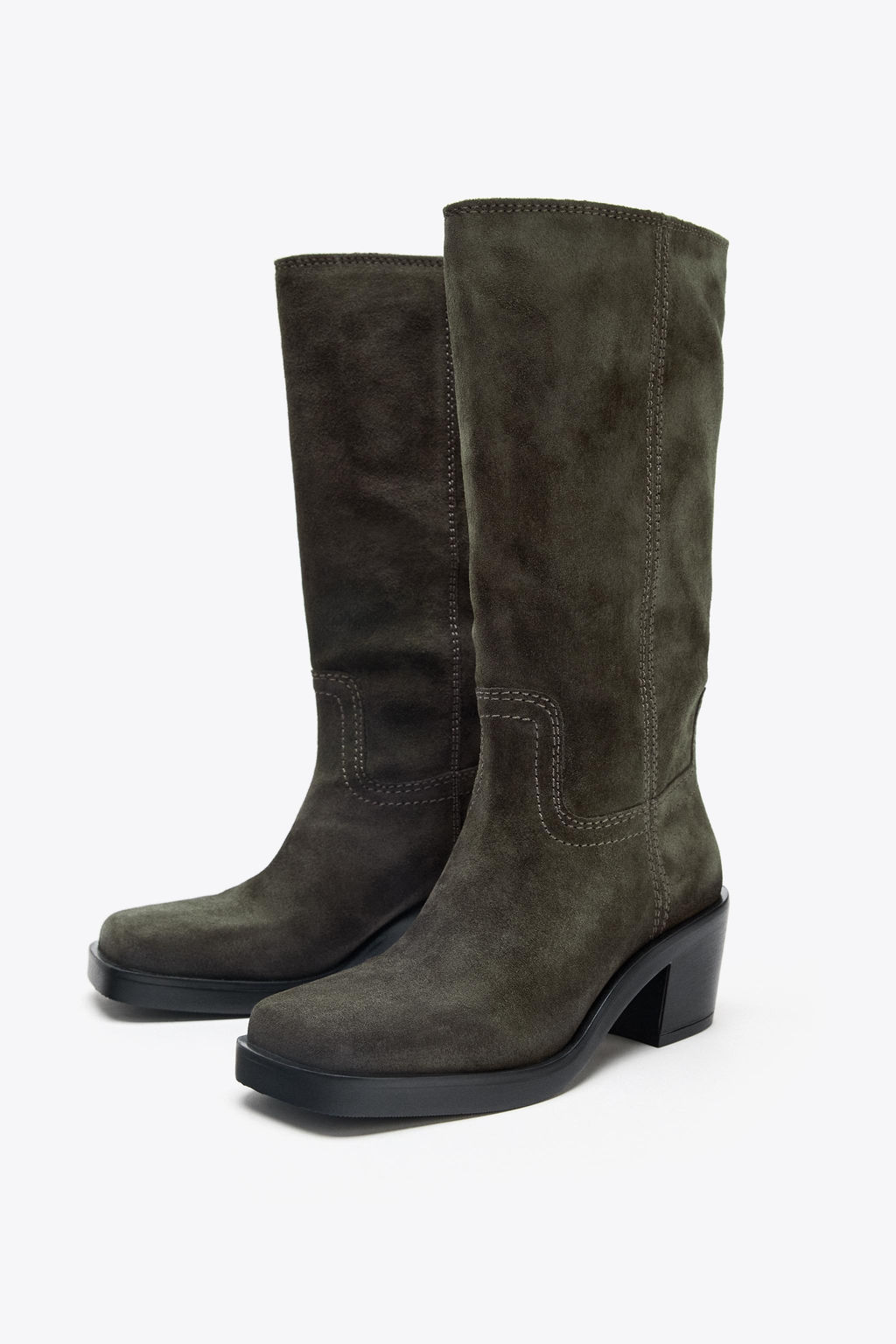 SPLIT SUEDE CONTRAST STITCH BOOTS - Zara фото 3