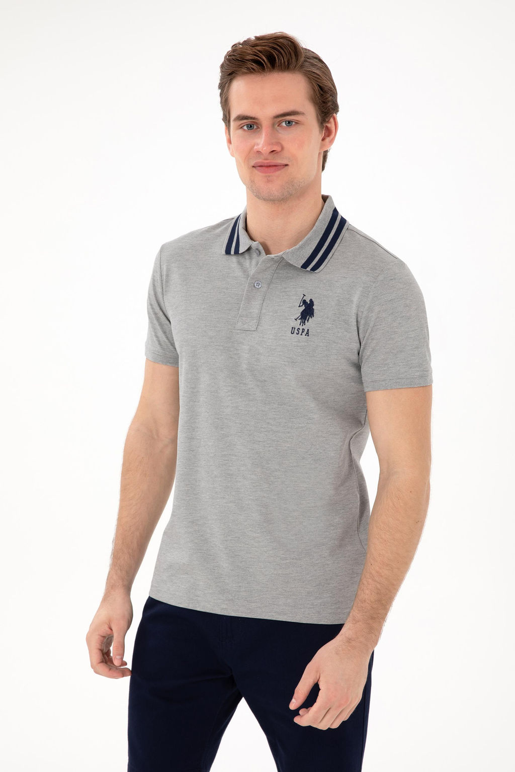 Erkek Slim Fit Polo Yaka Gri Melanj Basic Ti__rt Sepette S_rpriz _ndirim - U.s. polo assn фото 3