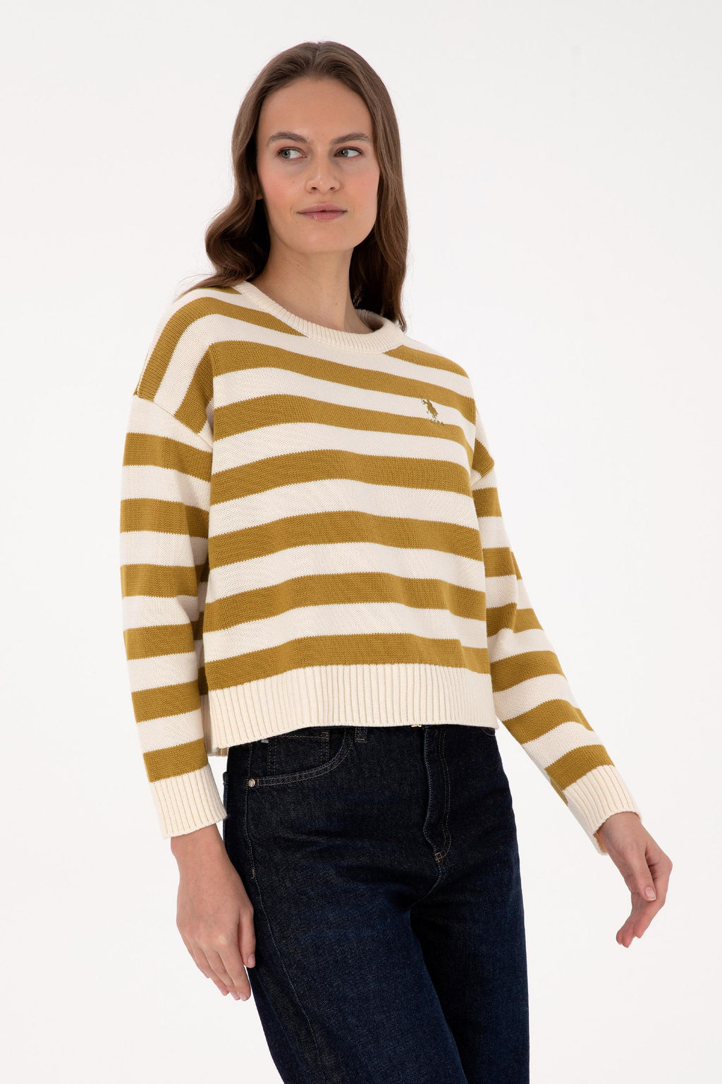 Kad_n Krem _izgili Bisiklet Yaka Kazak - U.s. polo assn фото 3