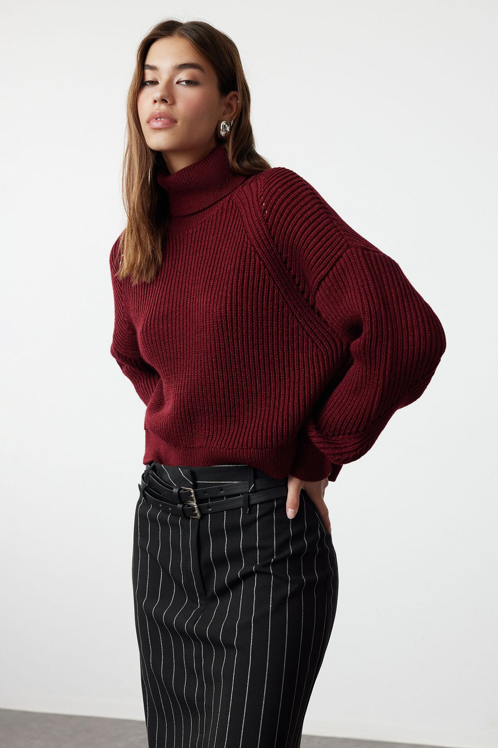 Bordo Crop Bal?kc? Yaka Triko Kazak TWOAW25KZ00002