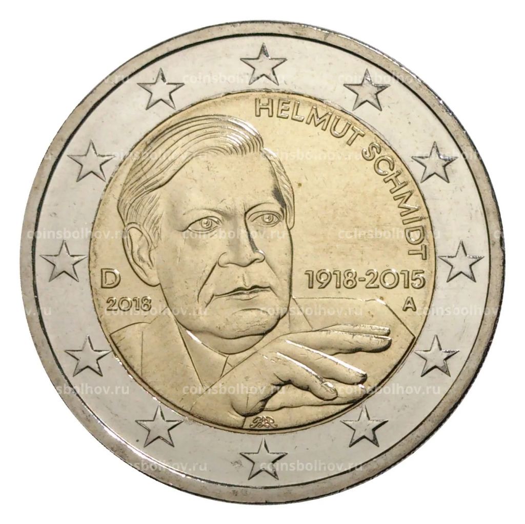 2 евро 2018 года А Германия 100 лет со дня рождения Гельмута Шмидта