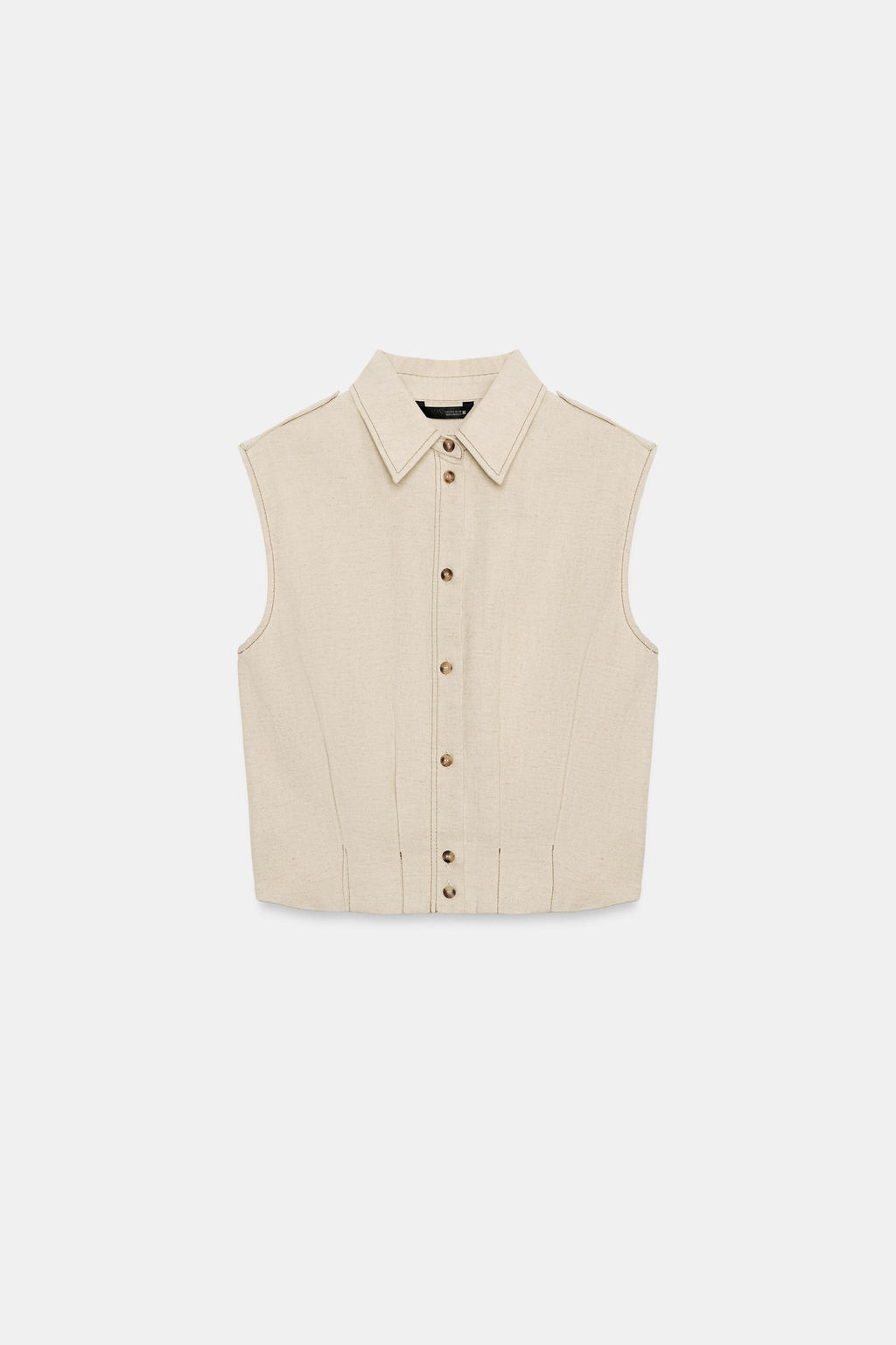 TOP CON LINO MANGA SISA / Beige claro