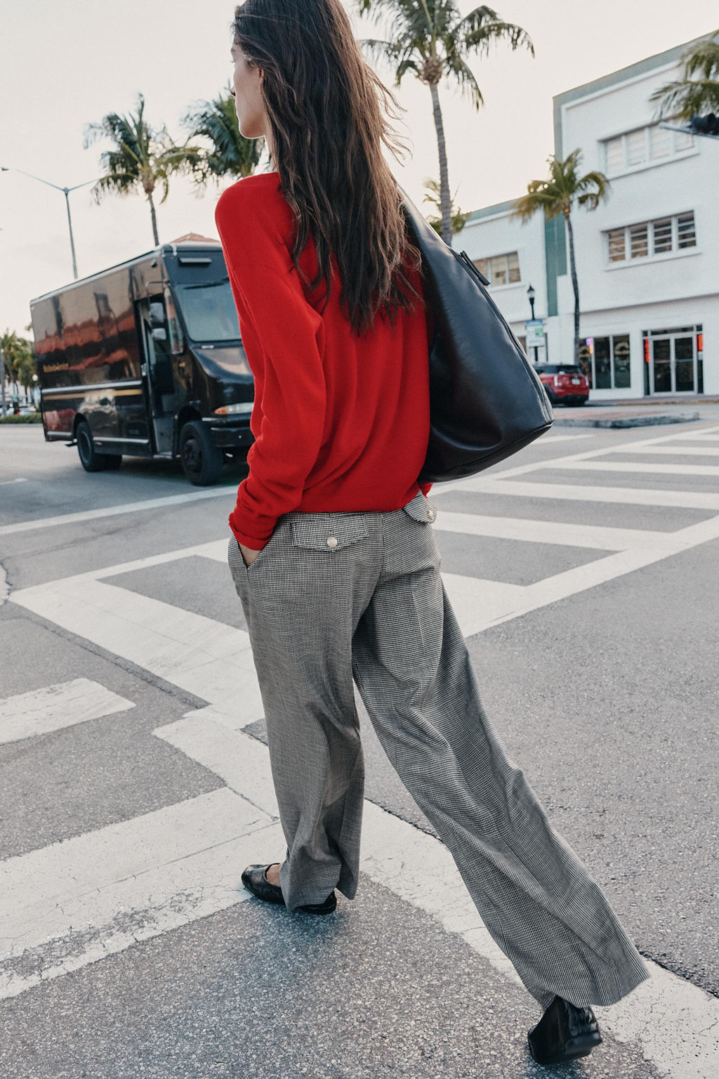 WIDE-LEG HOUNDSTOOTH TROUSERS - Zara фото 14