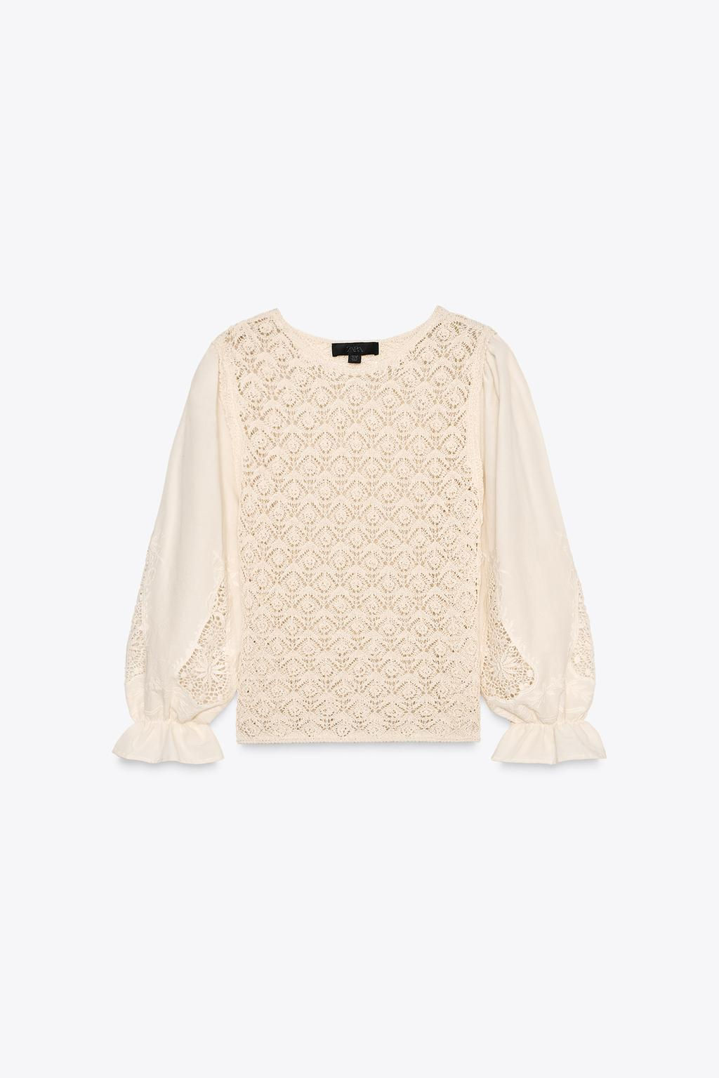 POINTELLE KNIT SWEATER WITH CONTRASTING SLEEVES - Zara фото 5