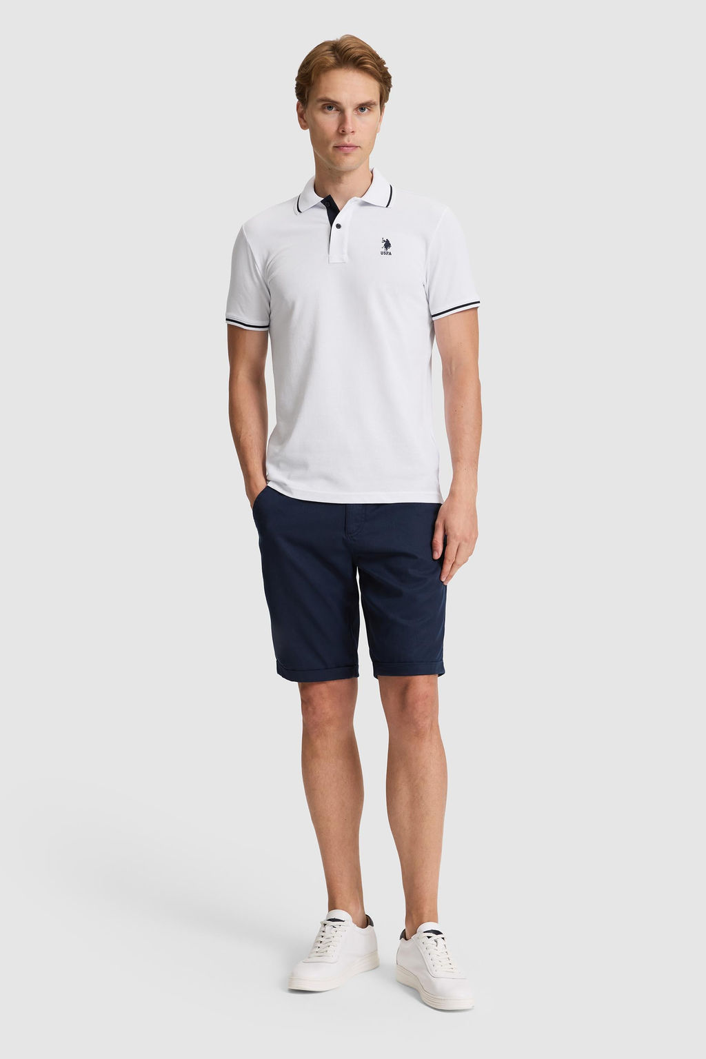 Erkek Beyaz Slim Fit Polo Yaka Basic Ti__rt - U.s. polo assn фото 4