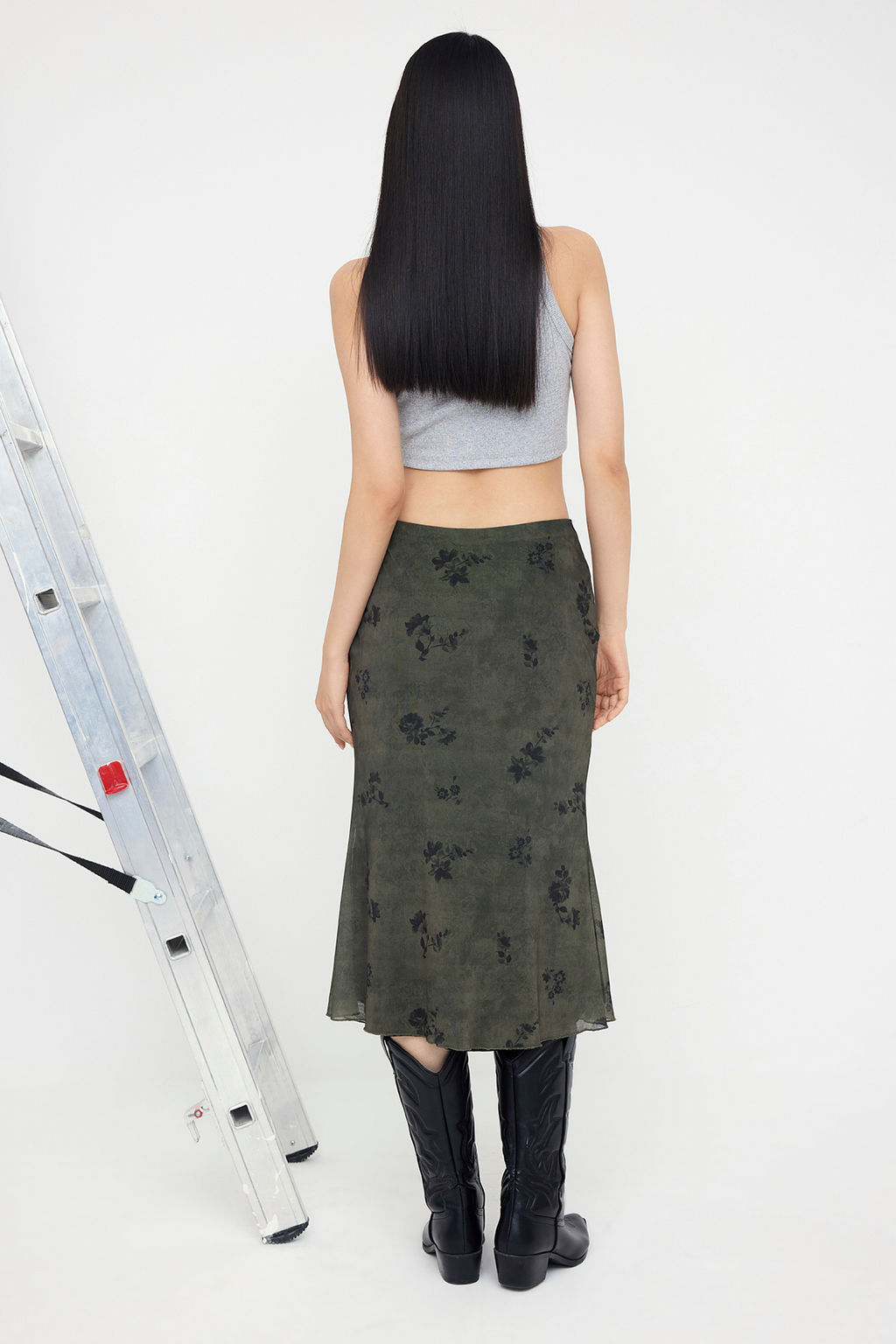 Teen Haki Cicek Bask?l? Bodycon Tul Esnek Orme Etek TWOAW26ET00036