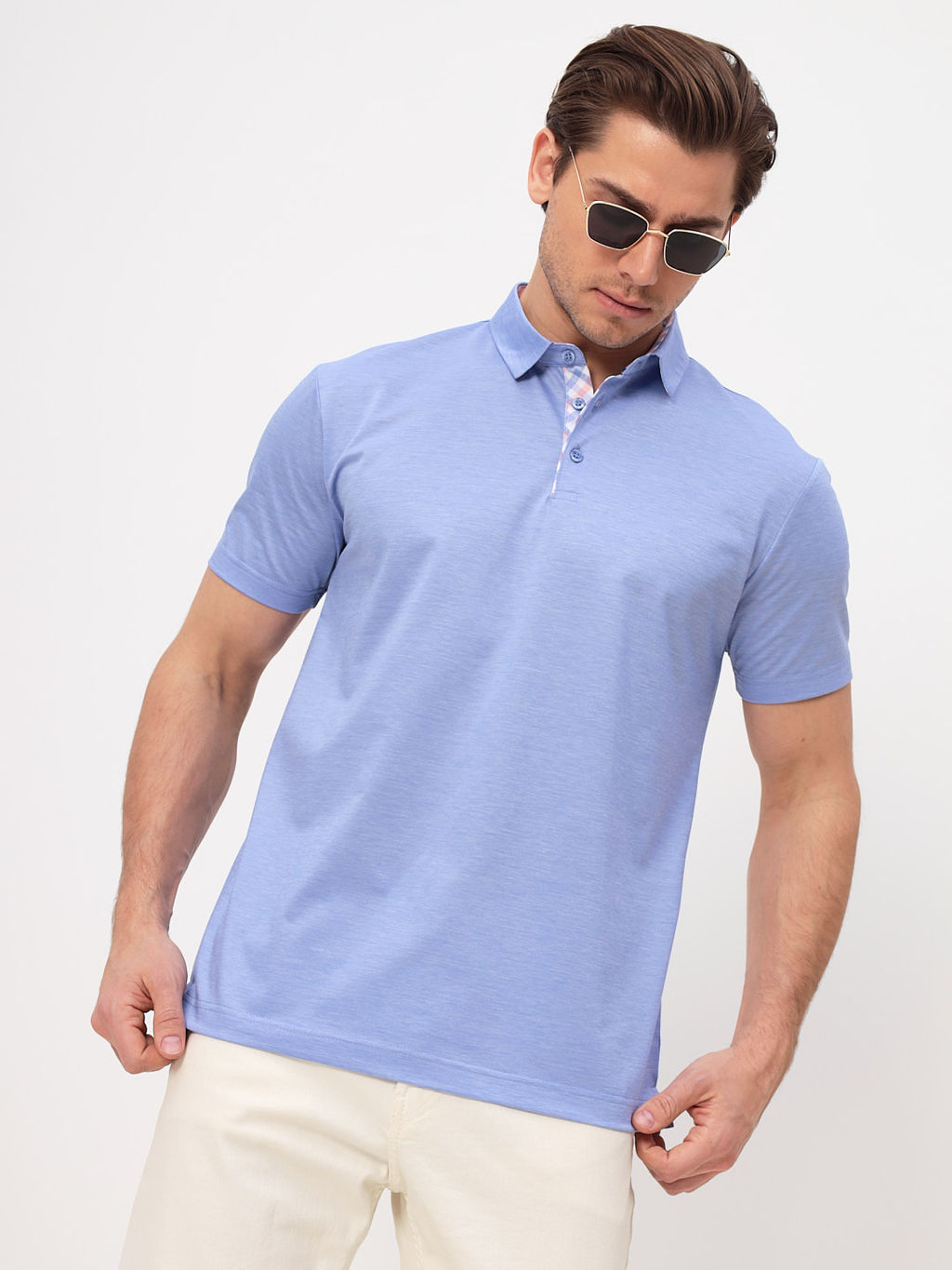 Джемпер мужской с воротником поло короткий рукав GREG G144-PM1246T-LT1629 (голубой)  фото 6