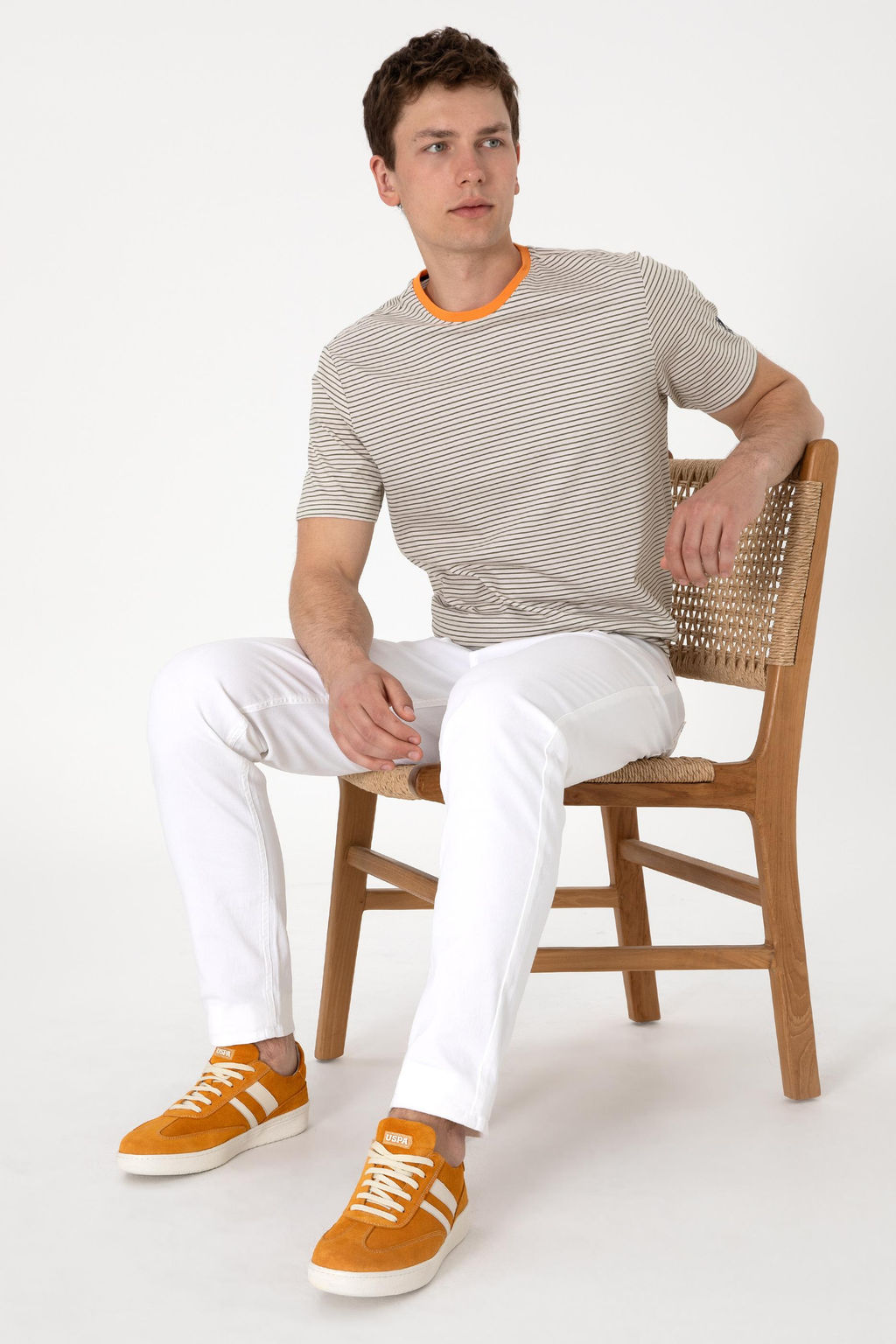 Erkek Regular Fit Bisiklet Yaka Haki _izgili Ti__rt Sepette S_rpriz _ndirim - U.s. polo assn фото 4