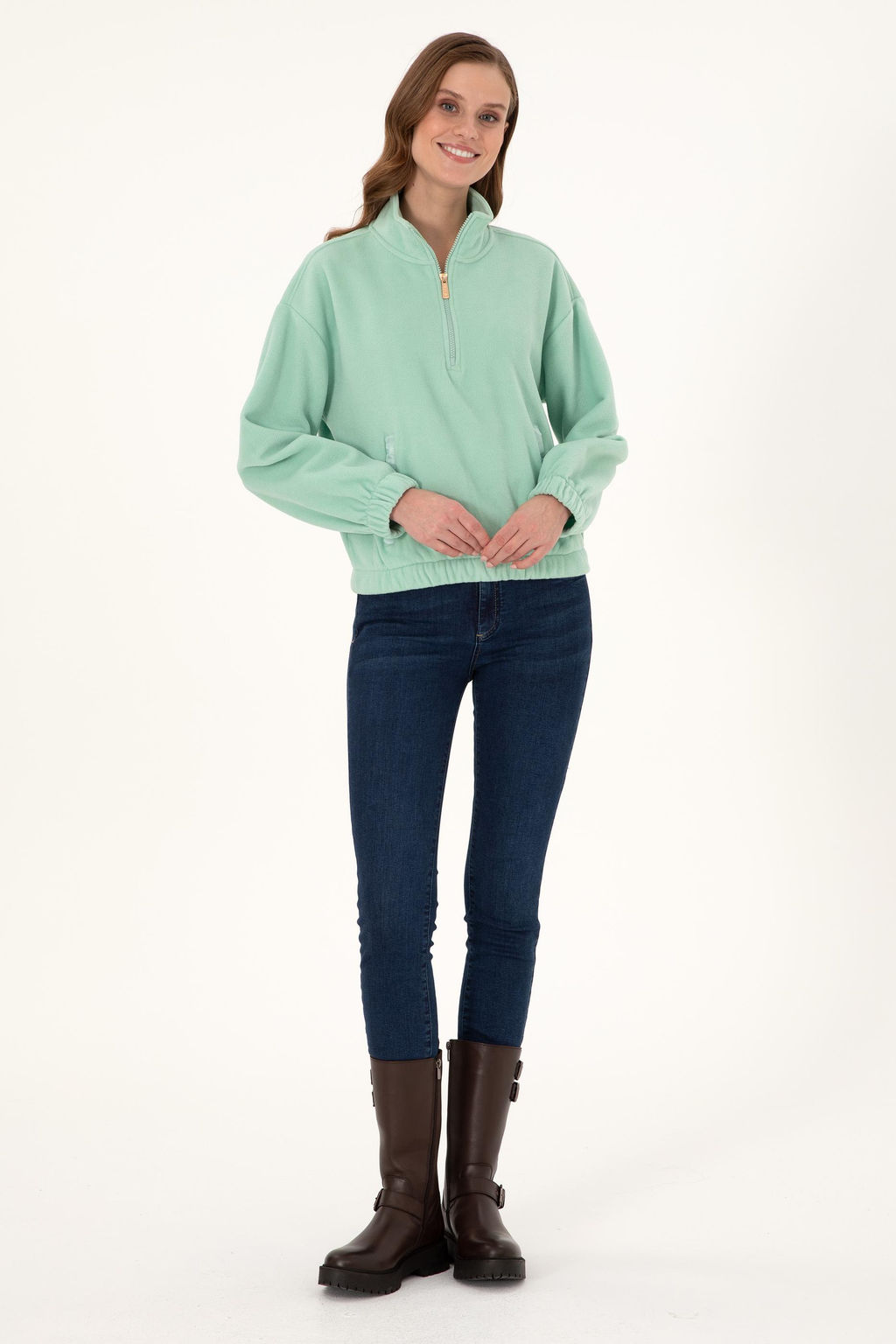 Женский флисовый свитшот зеленого цвета со стойкой на молнии Неожиданная скидка в корзине - U.s. polo assn фото 4