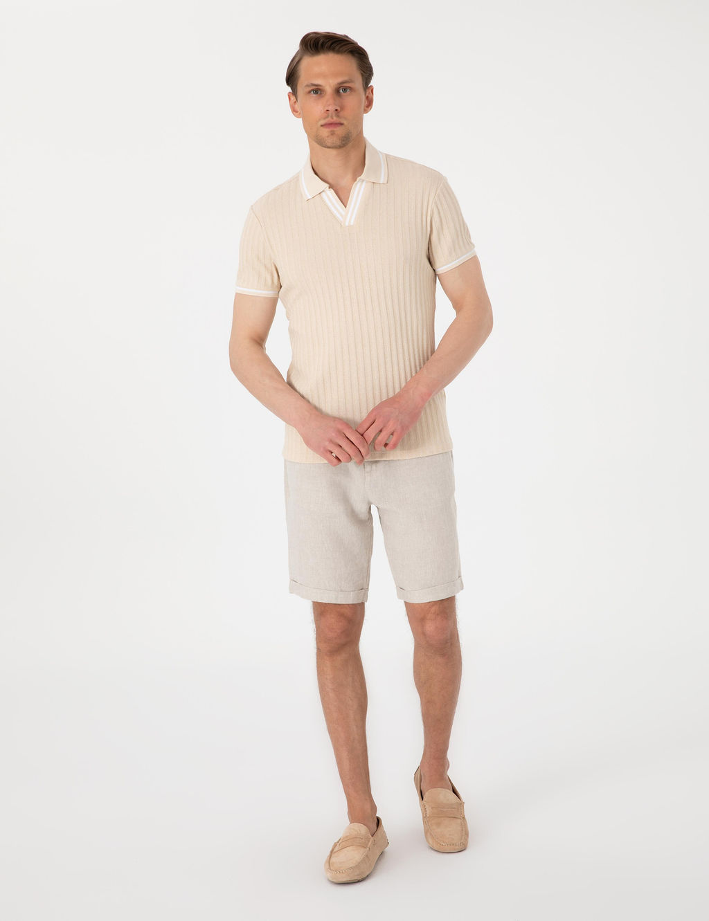 Bej Slim Fit _rme Dokulu Polo Yaka Ti__rt - Pierre cardin фото 4