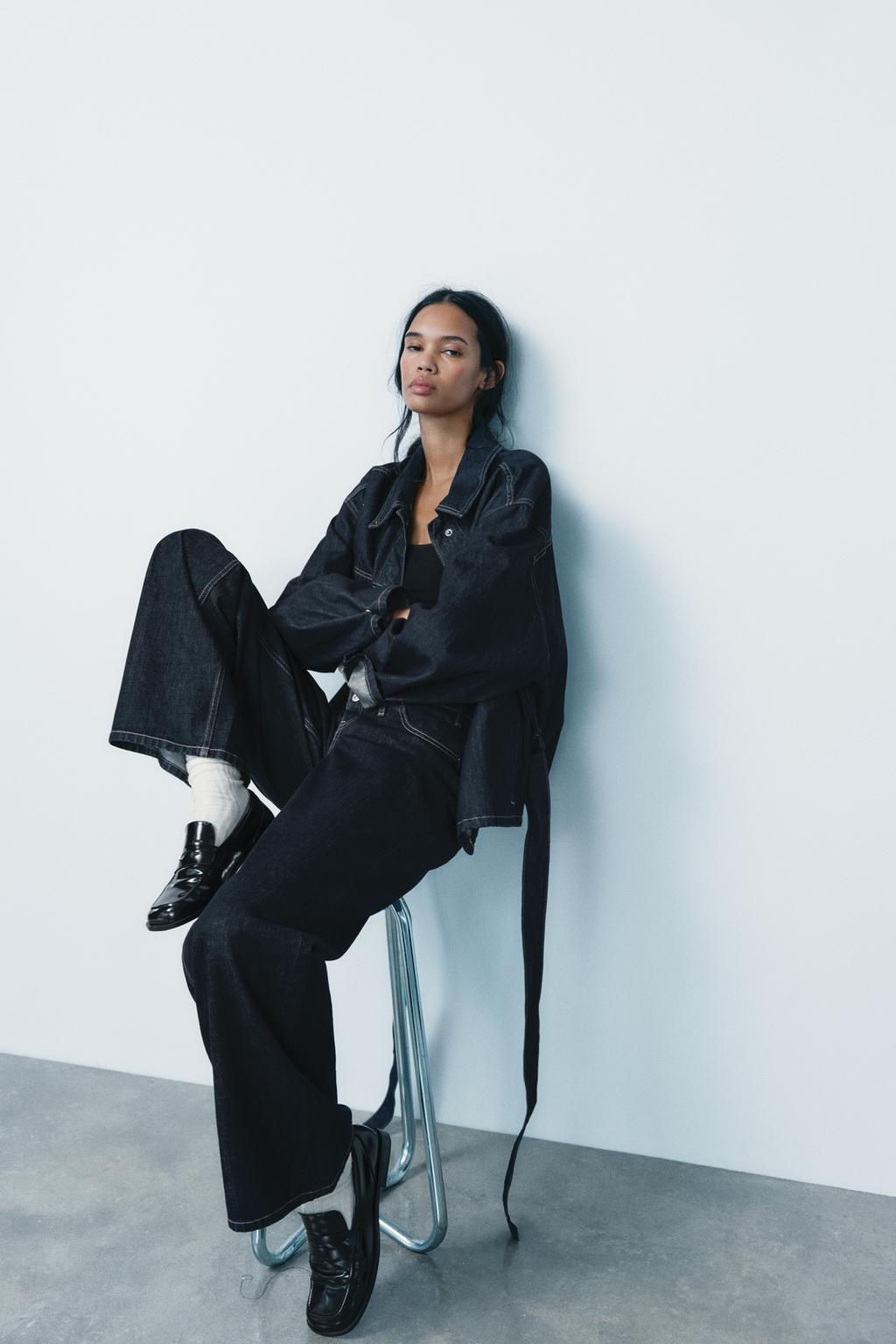 HIGH-WAIST TRF WIDE-LEG JEANS WITH CROSSOVER WAISTBAND - Zara фото 25