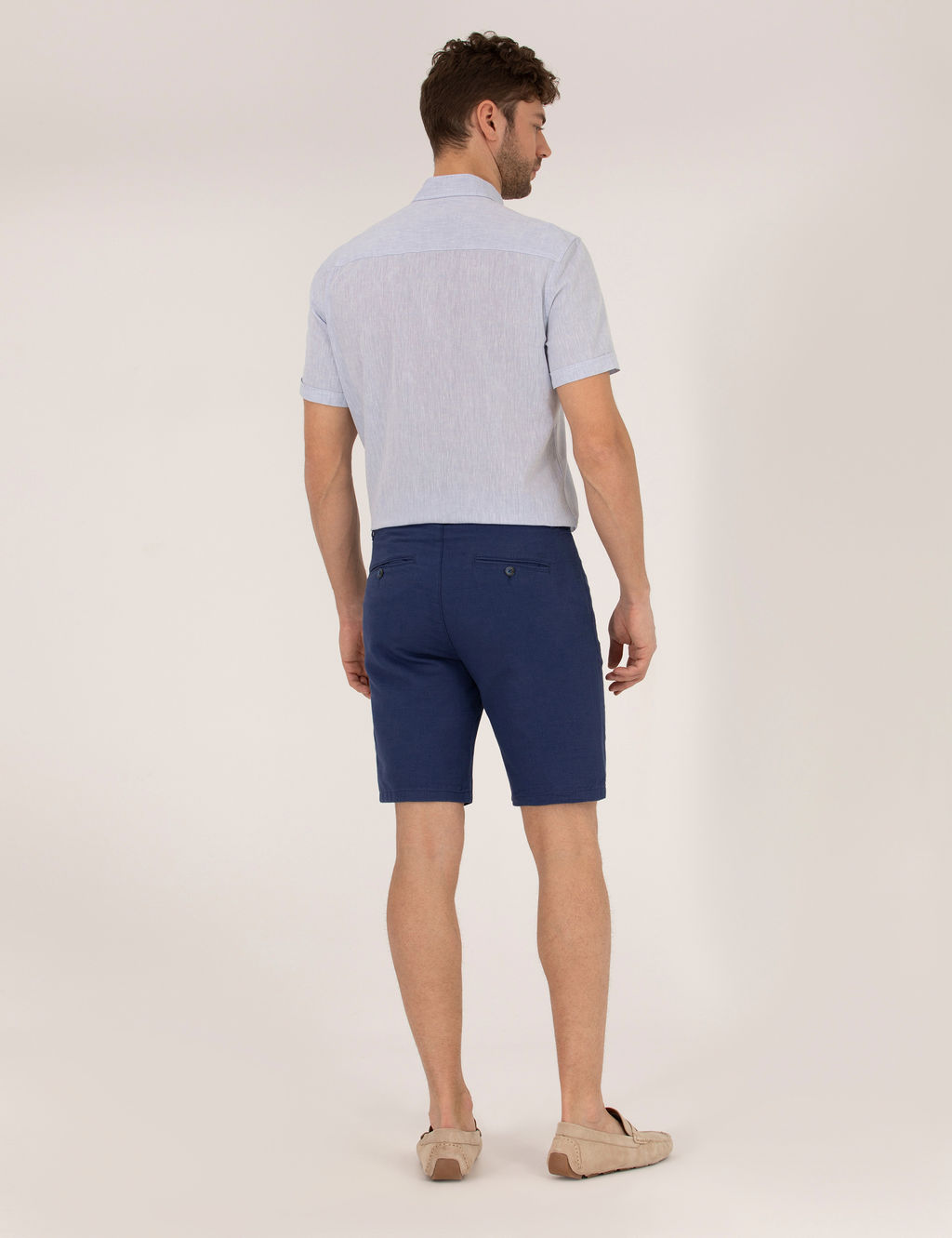 _ndigo Slim Fit Keten Kar___ml_ Beli Lastikli Bermuda _ort