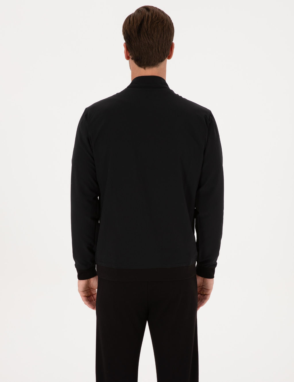 Siyah Regular Fit Pamuk Kar___ml_ Tam Fermuarl_ Sweatshirt