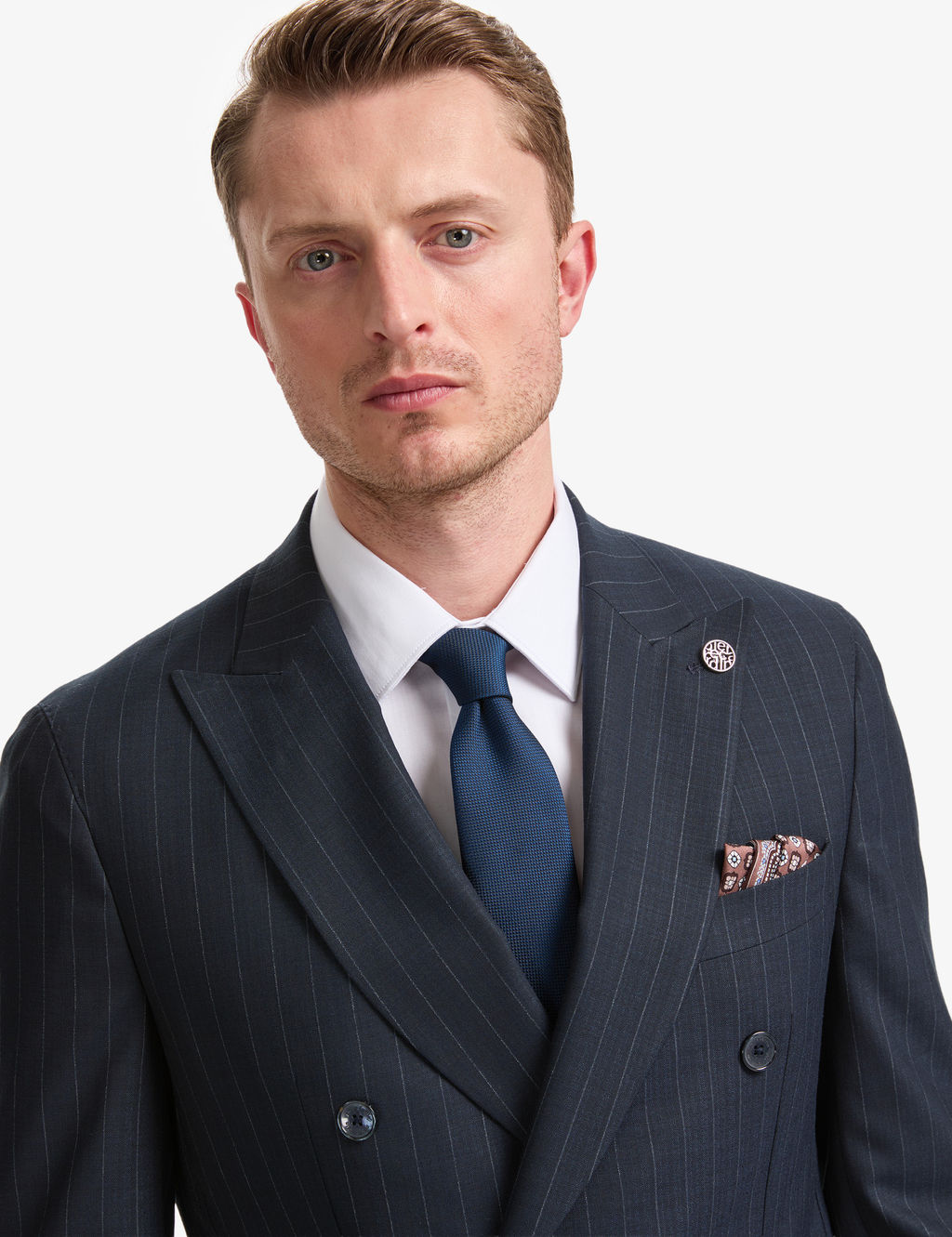 Lacivert Extra Slim Fit _izgili Kruvaze Tak_m Elbise