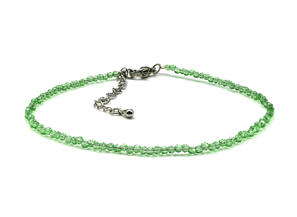 Браслет на ногу из циркона шарик граненый 2мм цв.зеленый, 21см