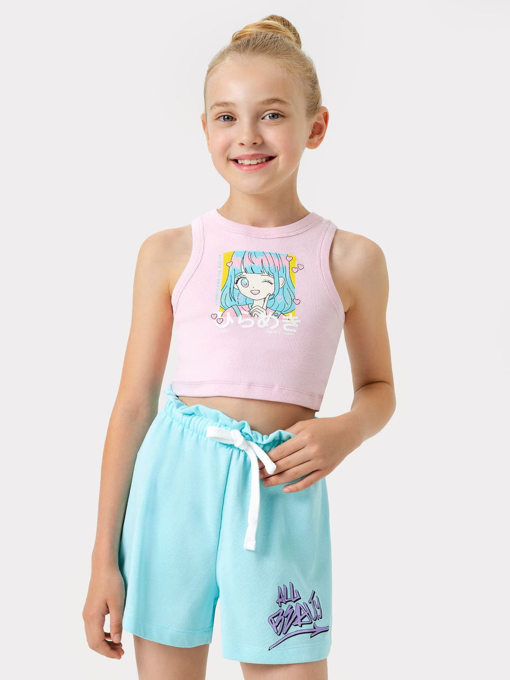 Шорты бирюзовые с принтом граффити для девочек - Mark formelle фото 2