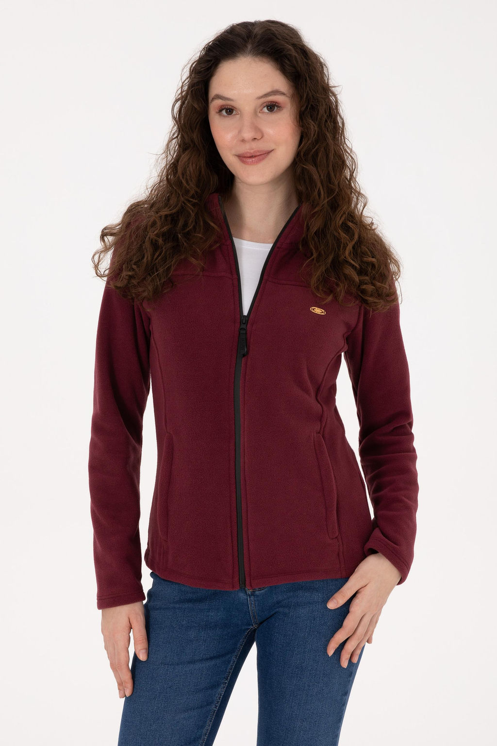 Kad_n Bordo Fermuarl_ Dik Yaka Polar Sweatshirt