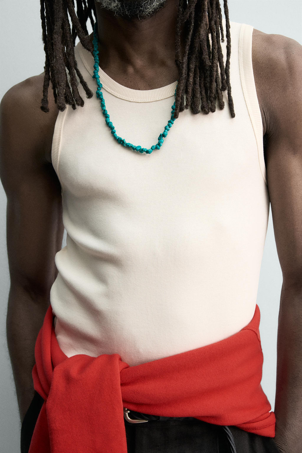 CAMISETA TANK JACQUARD RAYAS X AARON LEVINE / Crudo