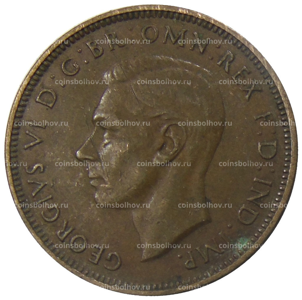 Монета 1/2 пенни 1938 года Австралия
