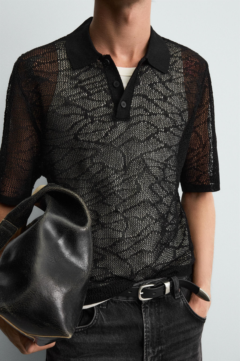 OPENWORK KNIT POLO SHIRT - Zara фото 7