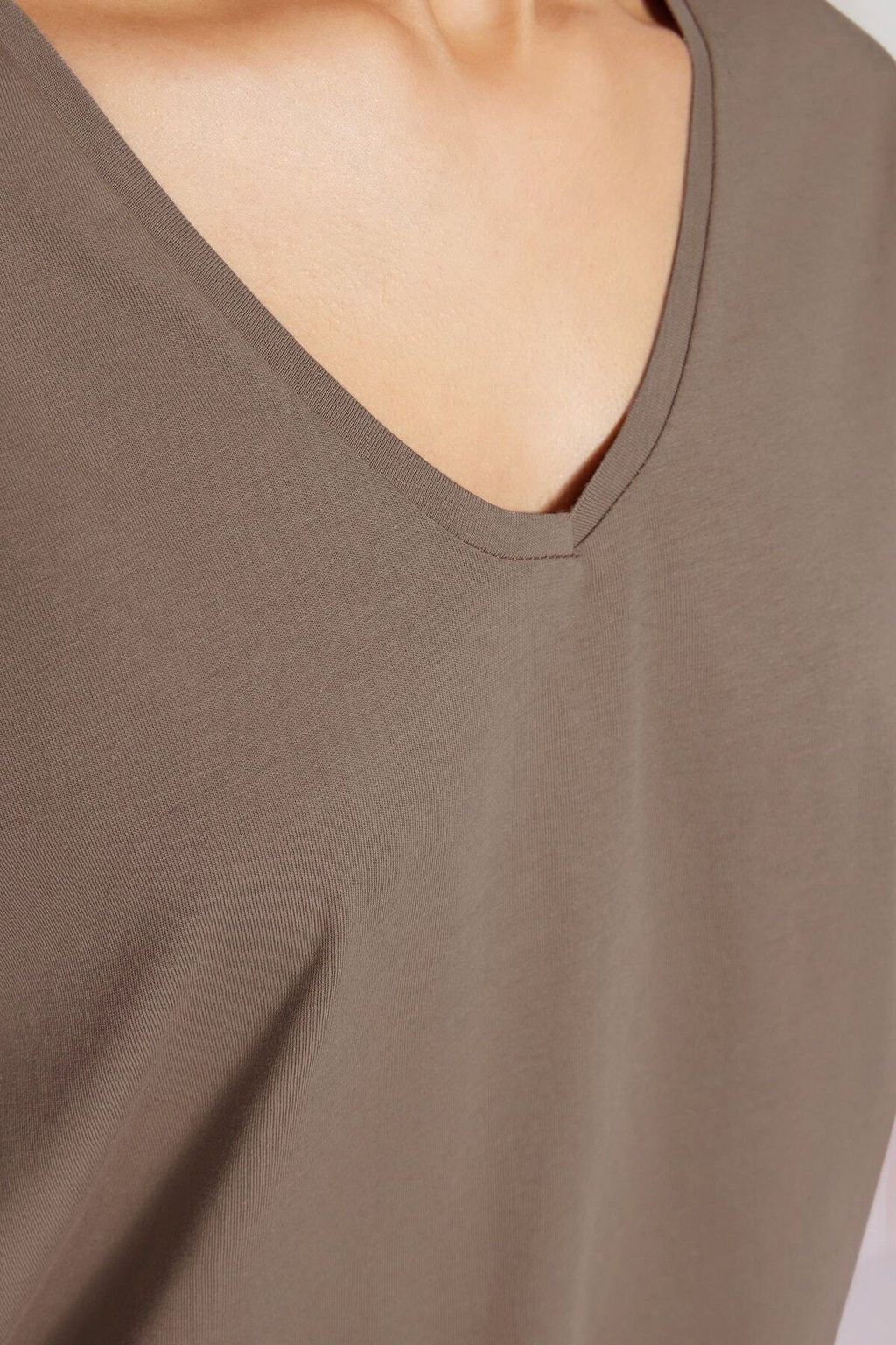 Vizon %100 Pamuk Oversize/Genis Kal?p V Yaka Orme T-Shirt TWOSS23TS00003