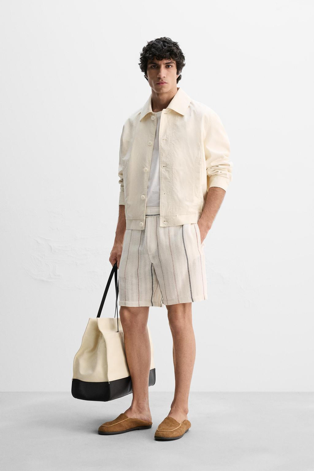 STRIPED TEXTURED BERMUDA SHORTS
