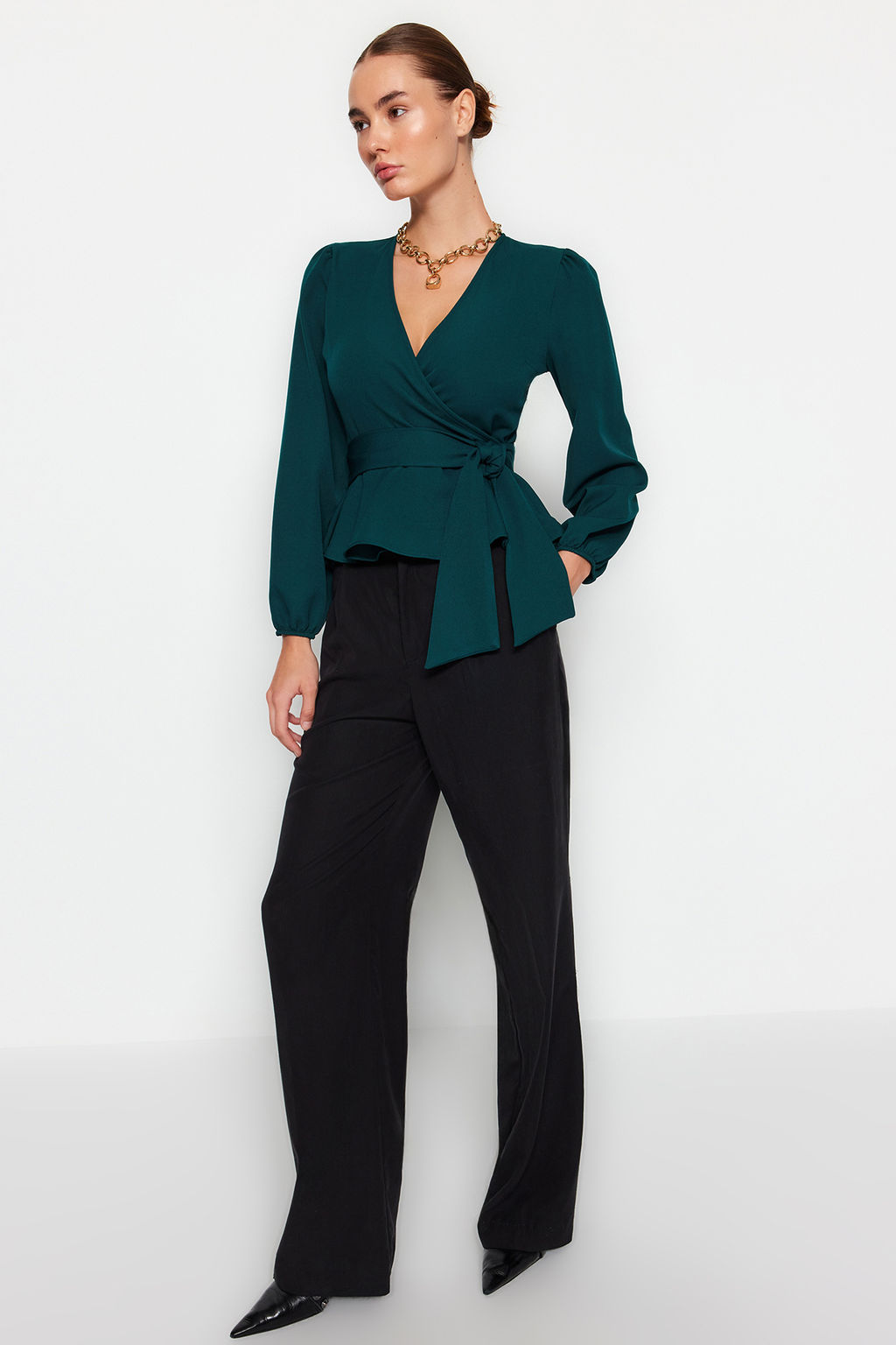 Trendyolmilla K?rm?z? Kruvaze Baglama Detayl? Dokuma Bluz TWOAW20BZ1089  фото 5