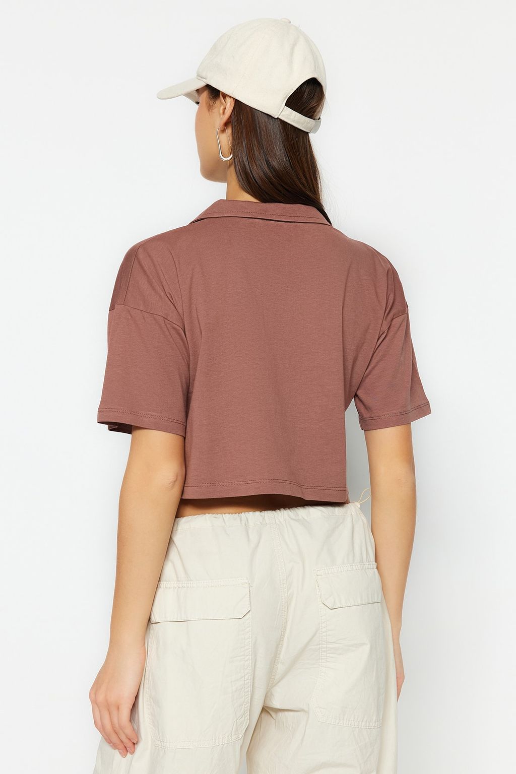 TRENDYOLMILLA Lacivert %100 Pamuk Relaxed/Rahat Kal?p Crop Polo Yaka Orme T-Shirt TWOSS22TS0241 фото 6