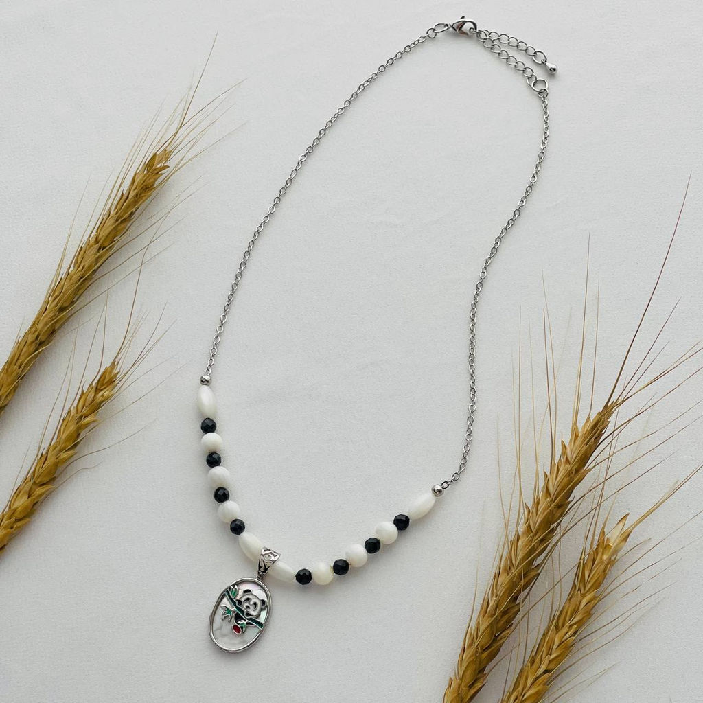 Колье на цепочке с подвеской из Перламутра и черного Агата 42 см +