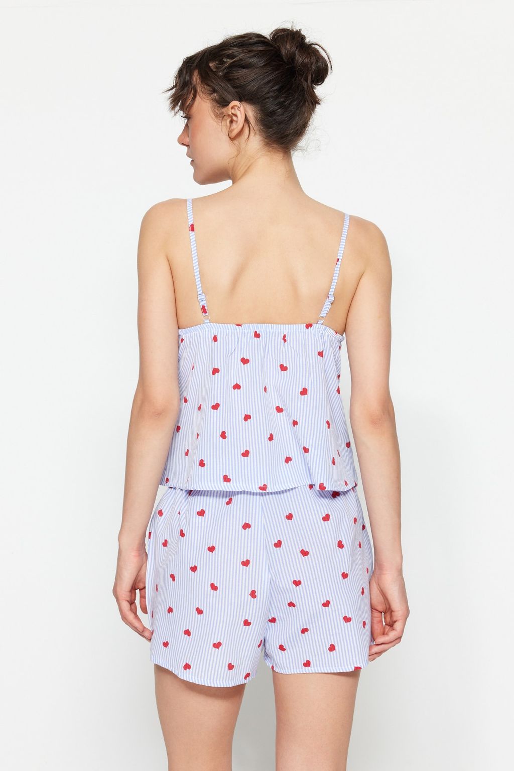 Trendyolmilla Mavi Cizgili Kalpli Ip Ask?l? Viskon Sortlu Dokuma Pijama Tak?m? THMSS23PT00133 фото 10