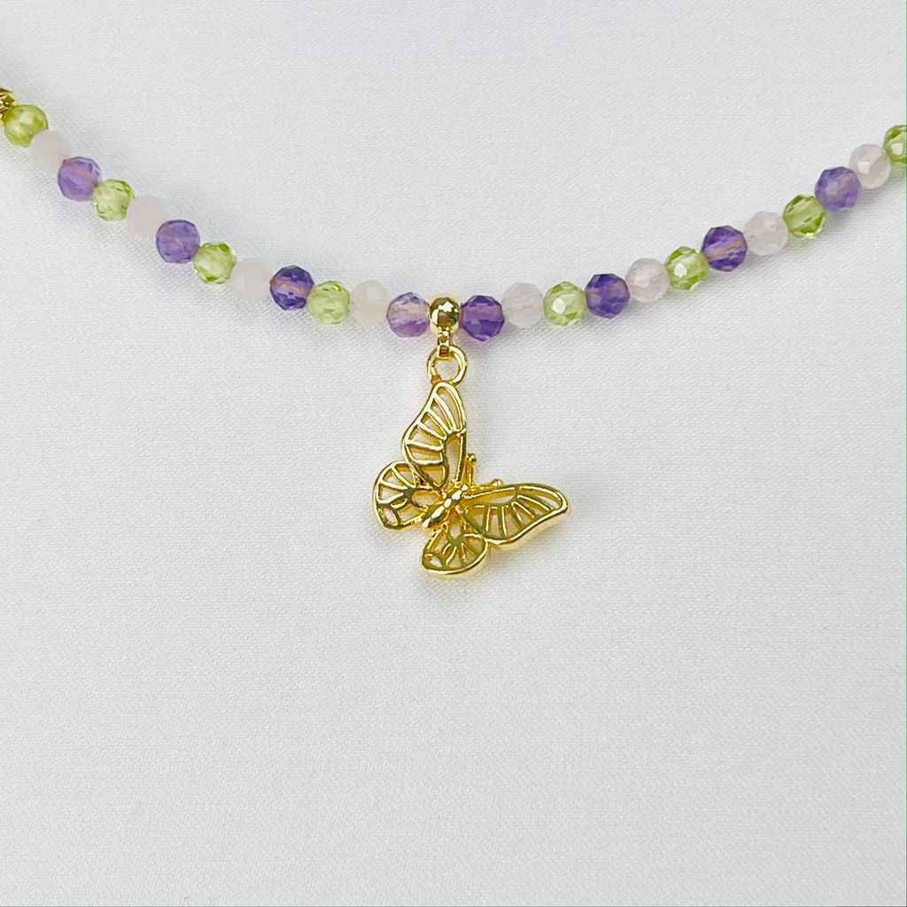 Бусы детские из Аметиста, Хризолита и Розового кварца 36 см +