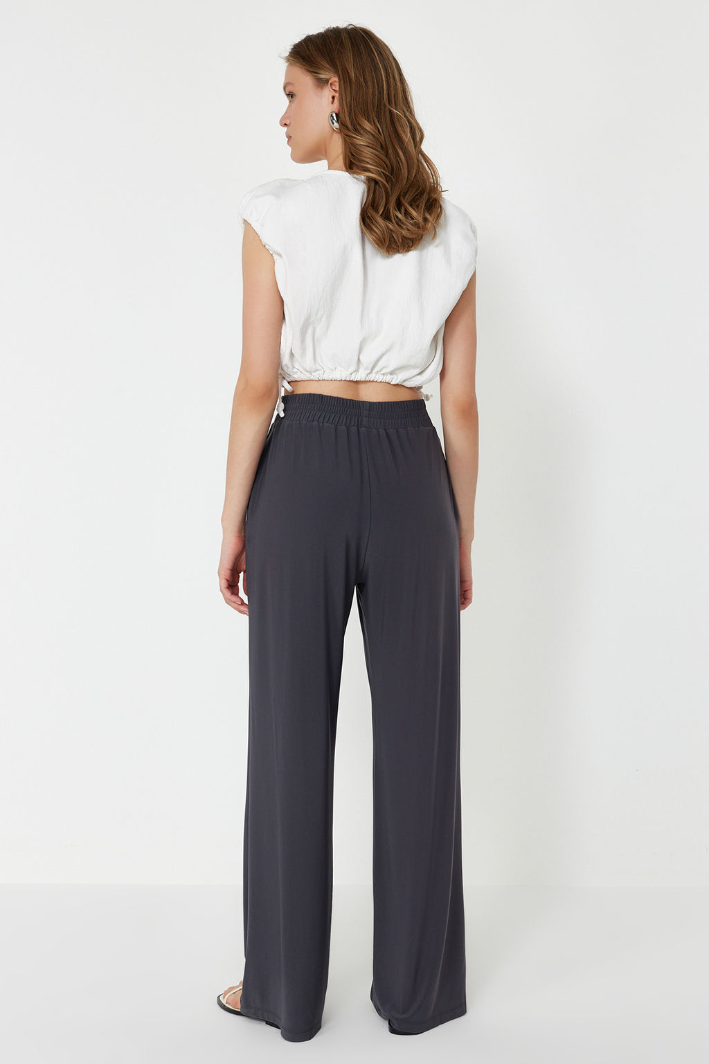 Antrasit Wide Leg/Rahat Kesim Yuksek Bel Esnek Pantolon TWOSS23PL00129