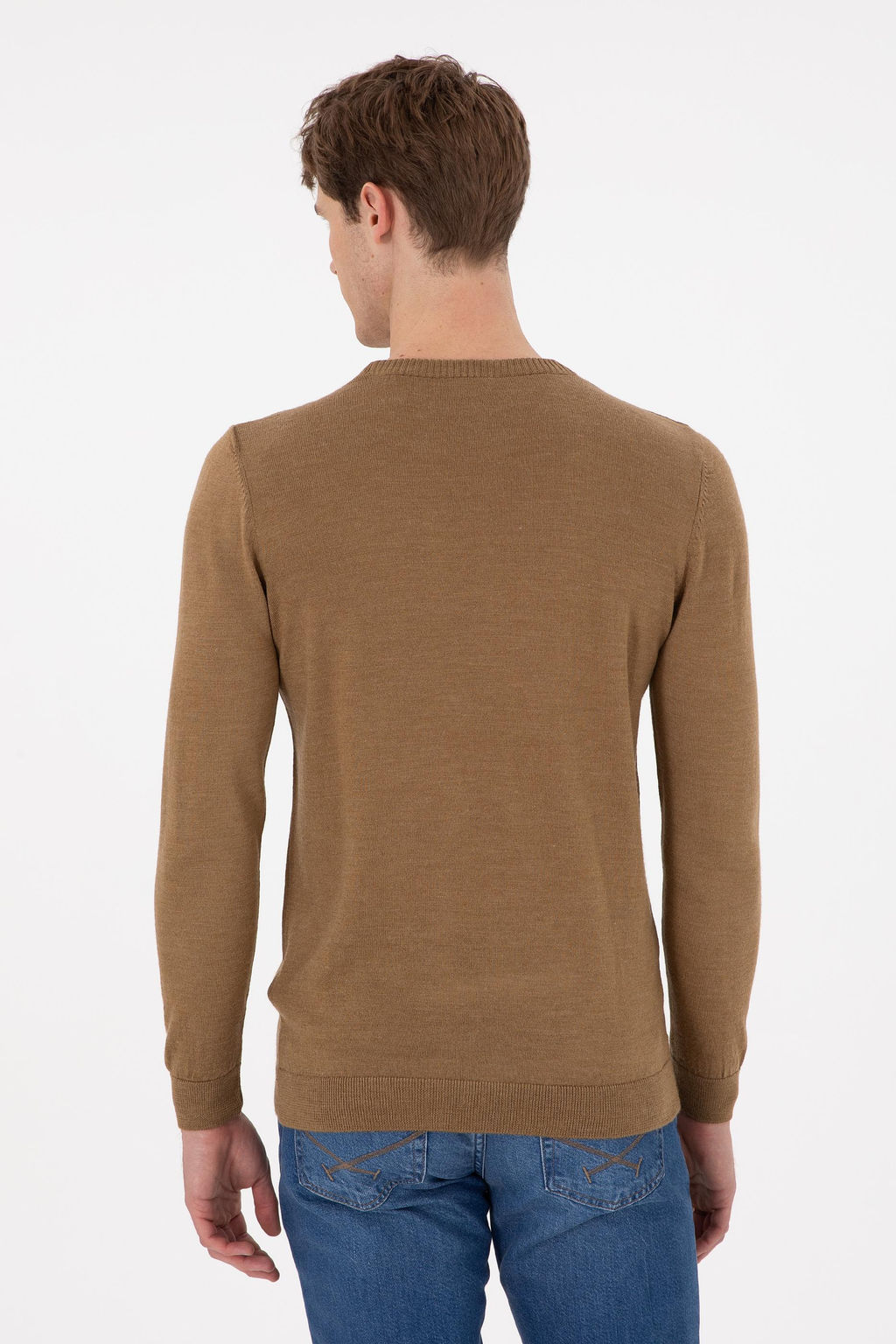 Erkek Slim Fit Bisiklet Yaka Haki Melanj Kazak - U.s. polo assn фото 5