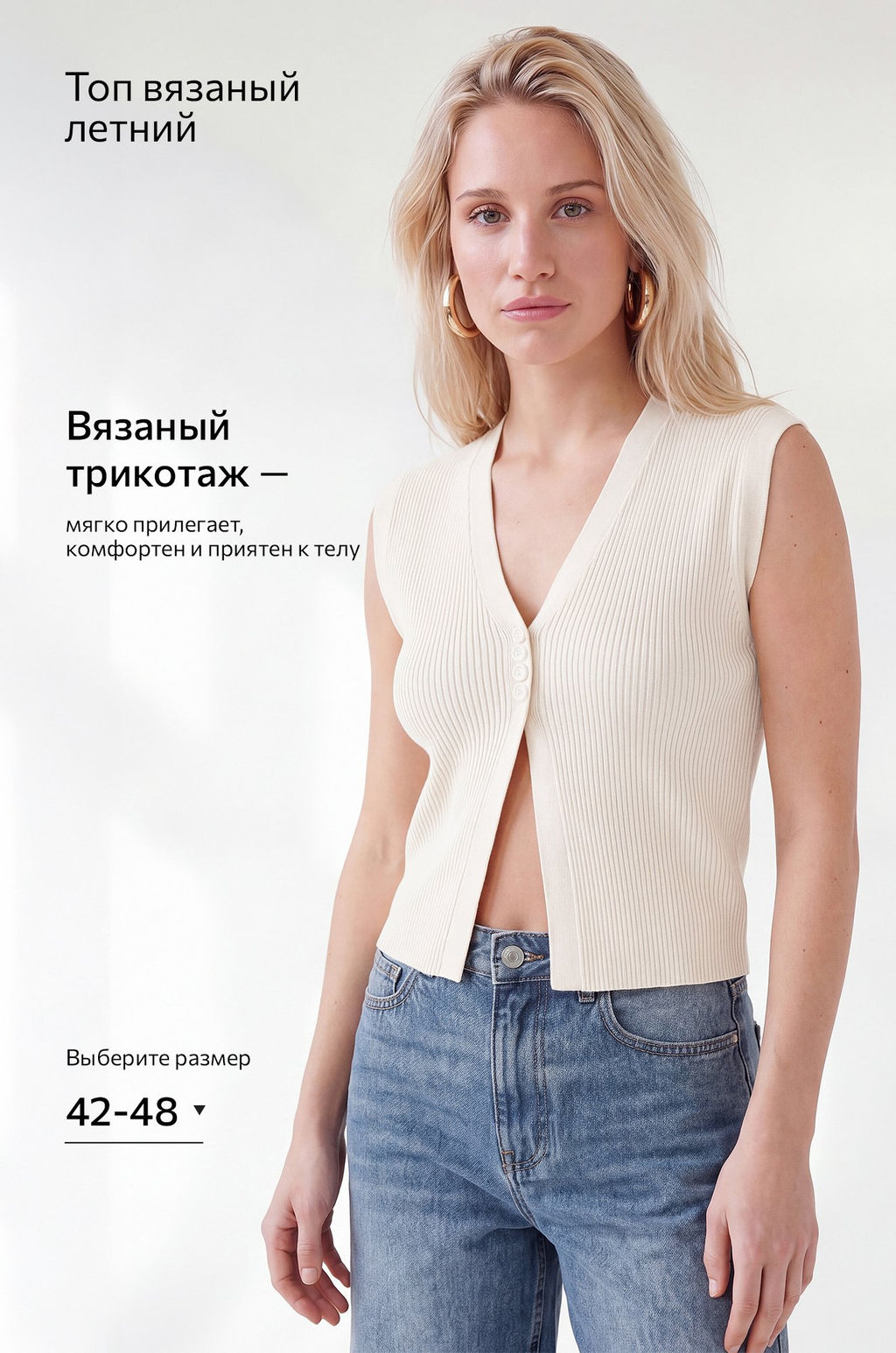 Женский топ вязаный лапша на пуговицах Happyfox