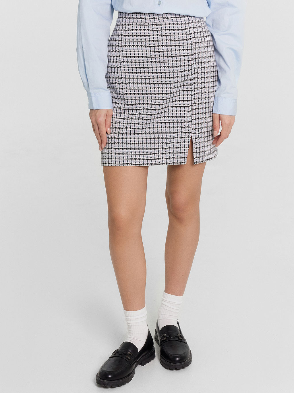 Юбка женская мини с разрезом в бордово-синюю лапку бордово -синяя лапка 152767 - Mark formelle фото 3