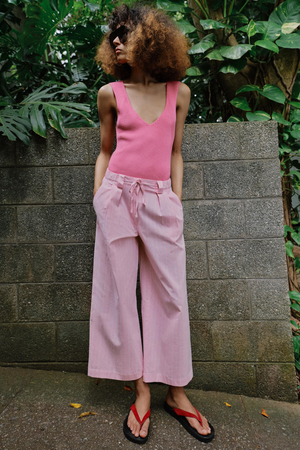 PANTAL?N CULOTTE RAYAS / Rosa / Blanco - Zara фото 3