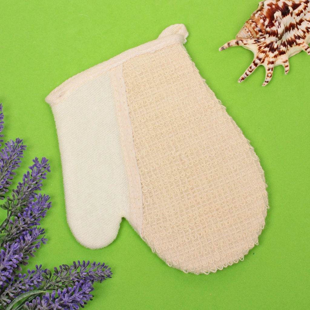 Цена за 3 шт. Мочалка - варежка массажная "SANTA MONIKA - SENDU", цвет белый, 18*22см (ZIP пакет)