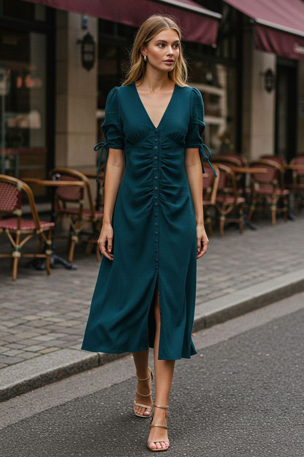 Siyah V Yaka Dugme Detayl? Buzgulu Skater/Belden Ac?lan Esnek Midi Orme Elbise TWOSS25EL00538 - Trendyolmilla фото 11