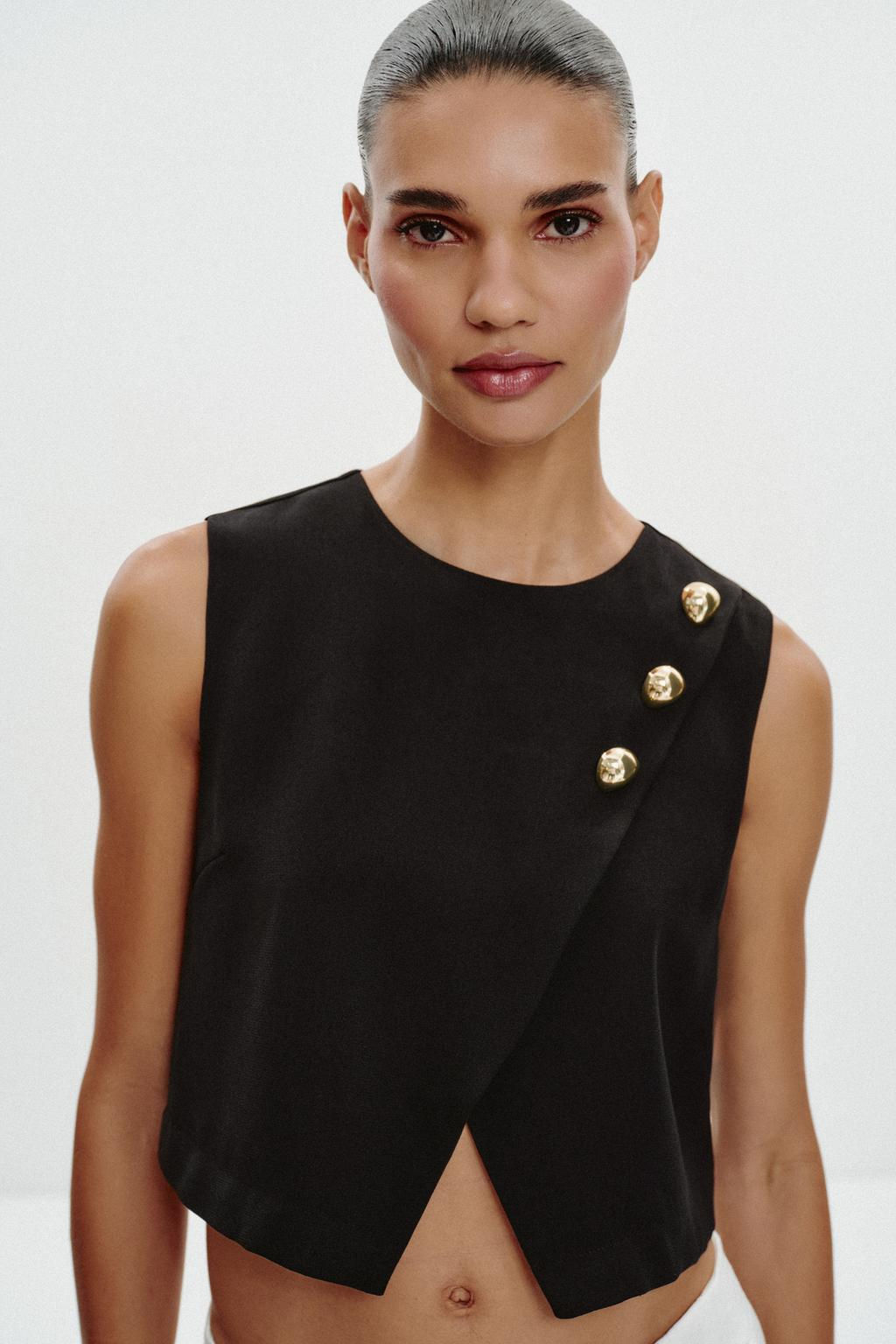 GOLD BUTTON CROSSOVER TOP - Zara фото 2
