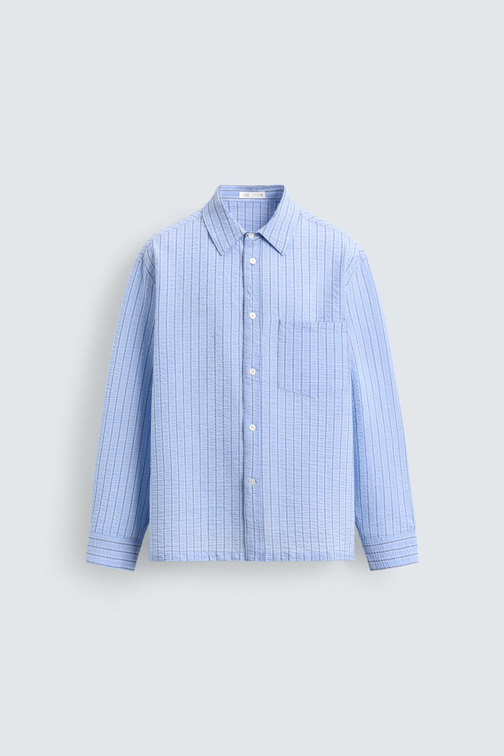 CAMISA RAYAS EFECTO ARRUGADO / Celeste - Zara фото 7