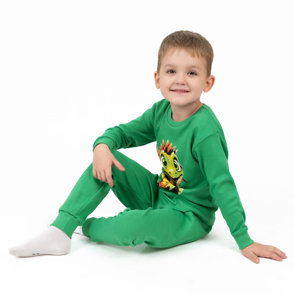 Пижама детская зеленая дракон ПЖ-1818 (110-116, 60)
