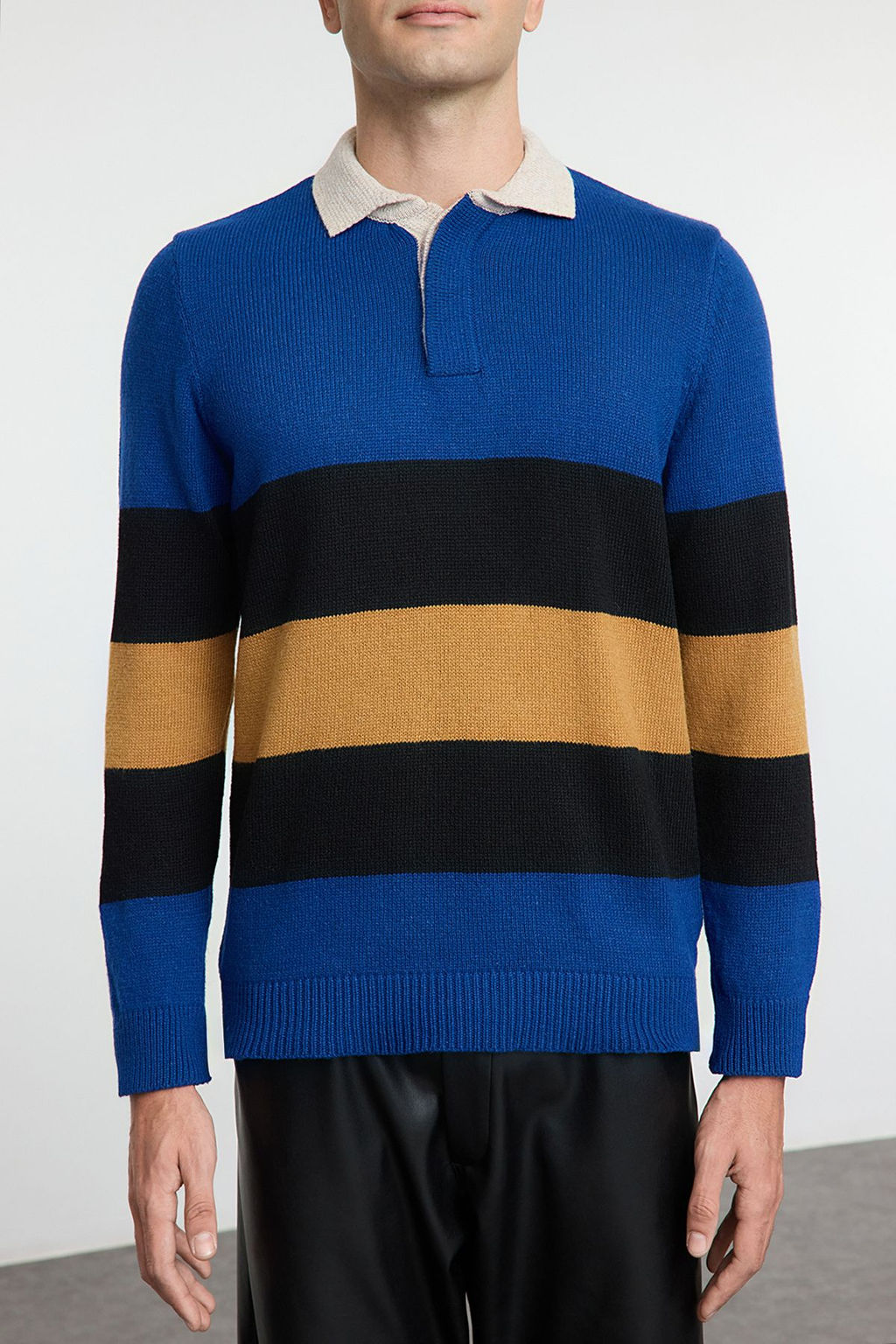 Trendyolmilla Man Cok Renkli Regular Polo Yaka Renk Bloklu Triko Kazak TMNAW25KZ00053  фото 5