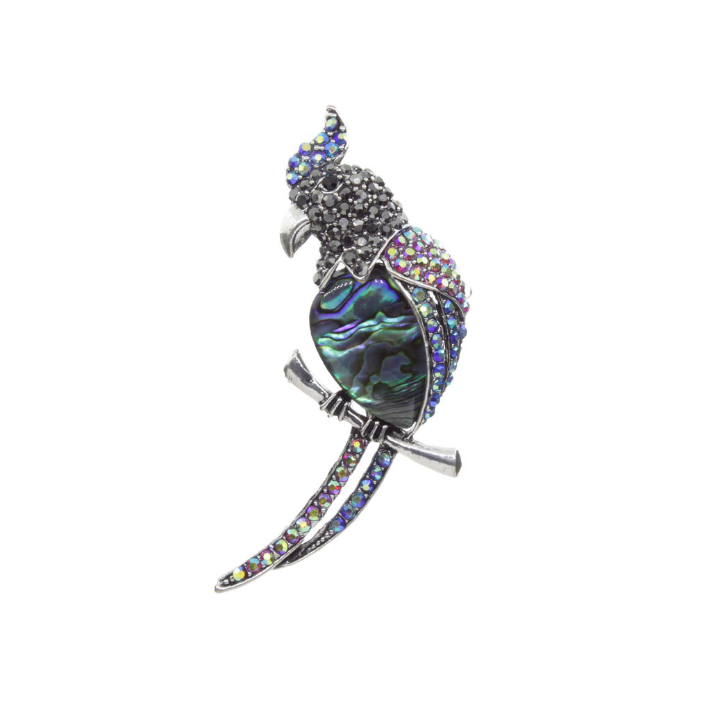 Брошь "Попугай на ветке" со вставкой из гелиотиса