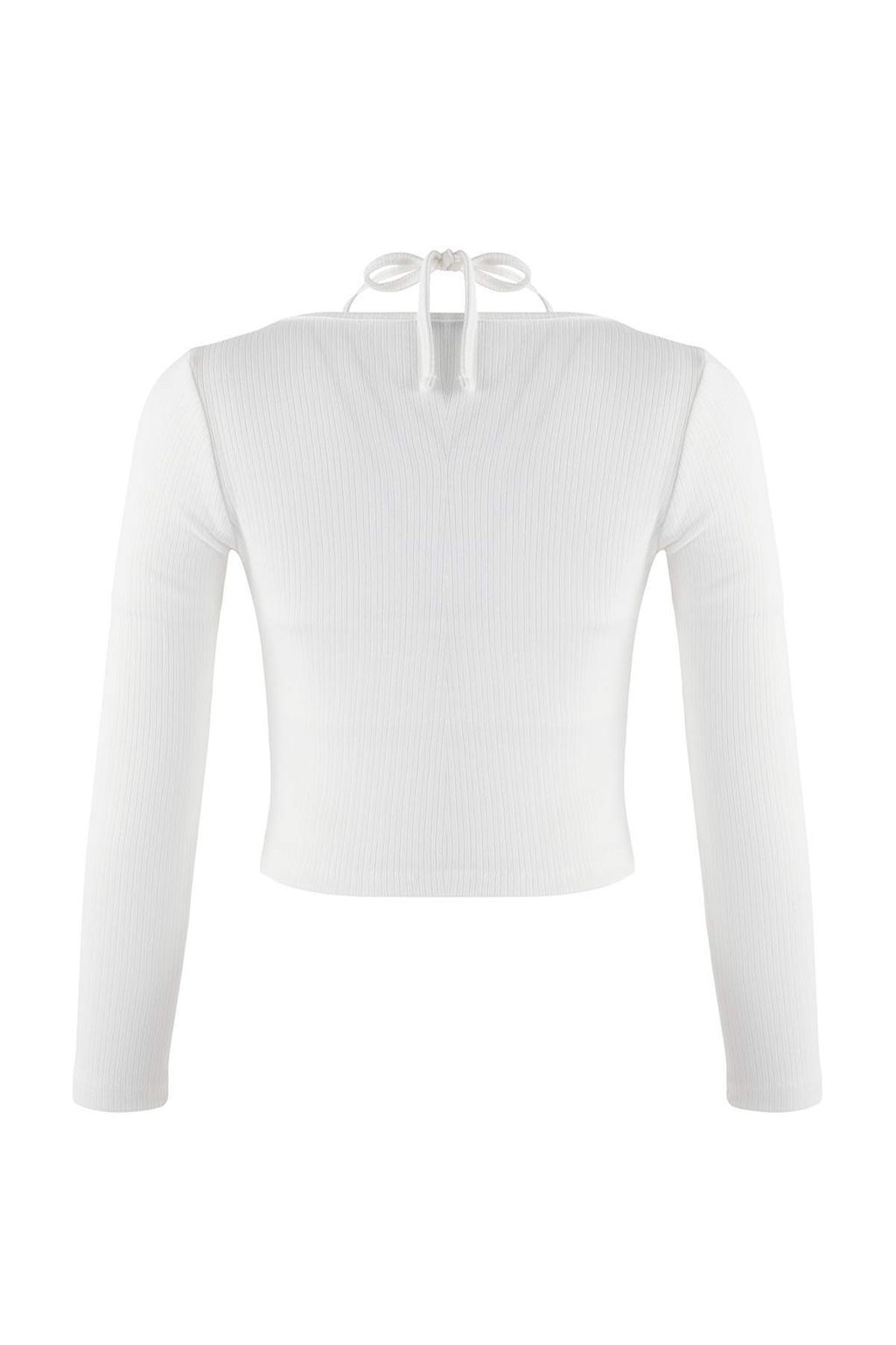 Ekru 2li Vucuda Oturan Cift Gorunumlu Kurdele Detayl? Triko Gorunumlu Orme Bluz TWOAW26BZ00119