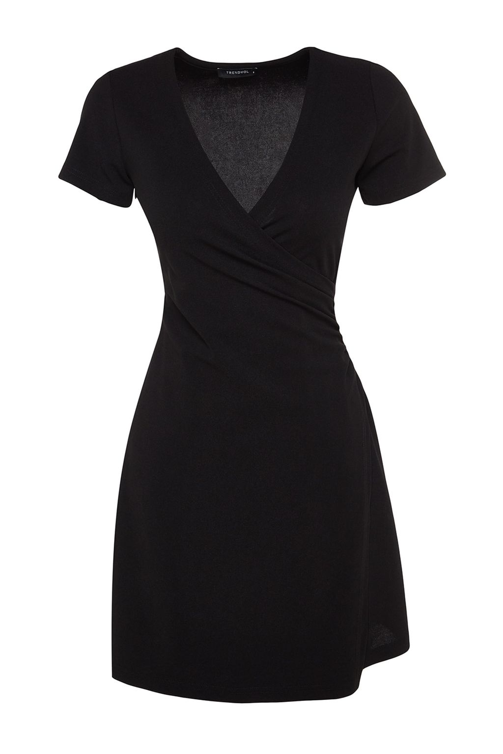 TRENDYOLMILLA Siyah Kruvaze Yaka A-Line Krep Mini Smart Orme Elbise TWOSS23EL01703 фото 6