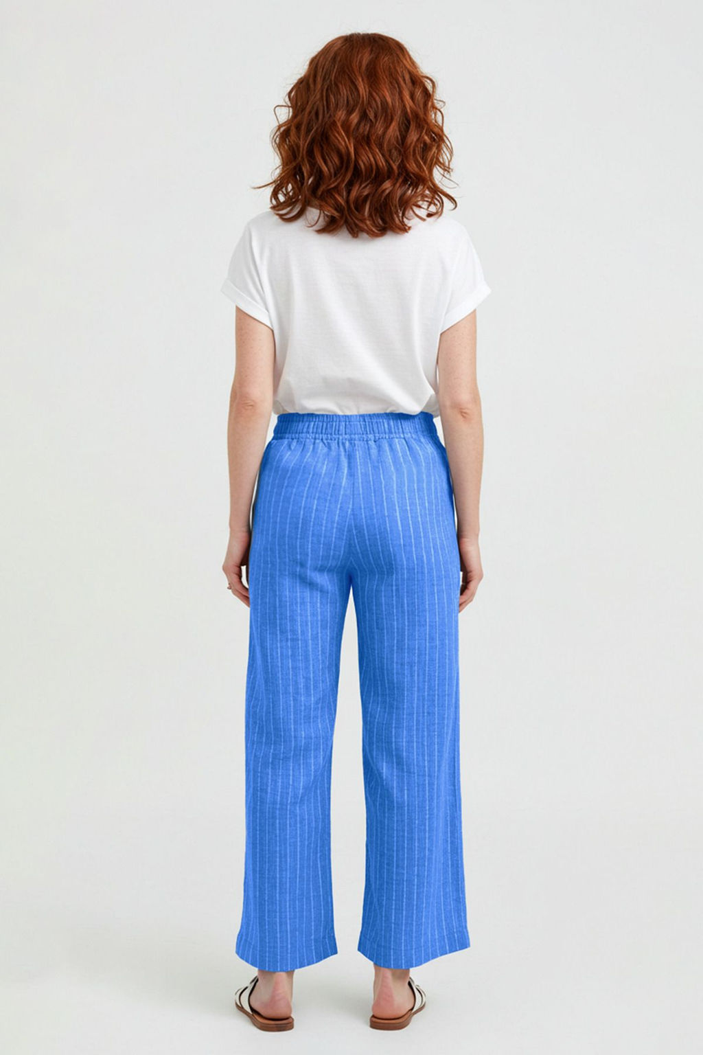 TRENDYOLMILLA Mavi Cizgili Crinkle Normal Bel Wide Leg/Genis Paca Dokuma Pantolon TWOSS25PL00017  фото 11