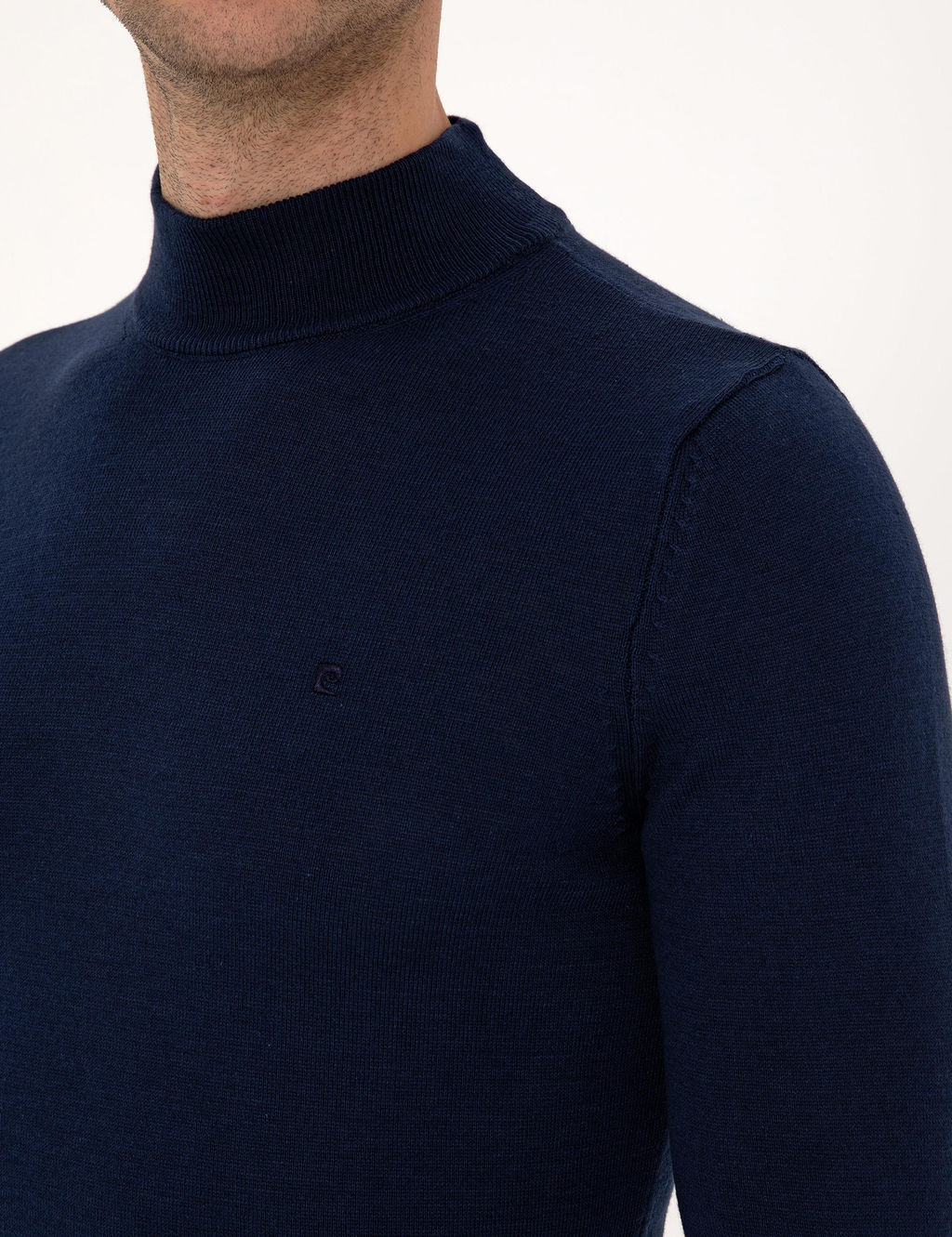 A__k Lacivert Slim Fit Yar_m Bal_k__ Yaka Basic Triko Kazak
