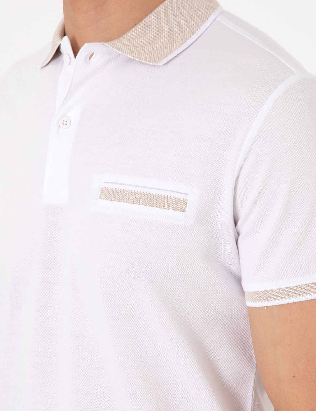 Beyaz Slim Fit %100 Pamuk D__meli Polo Yaka Ti__rt