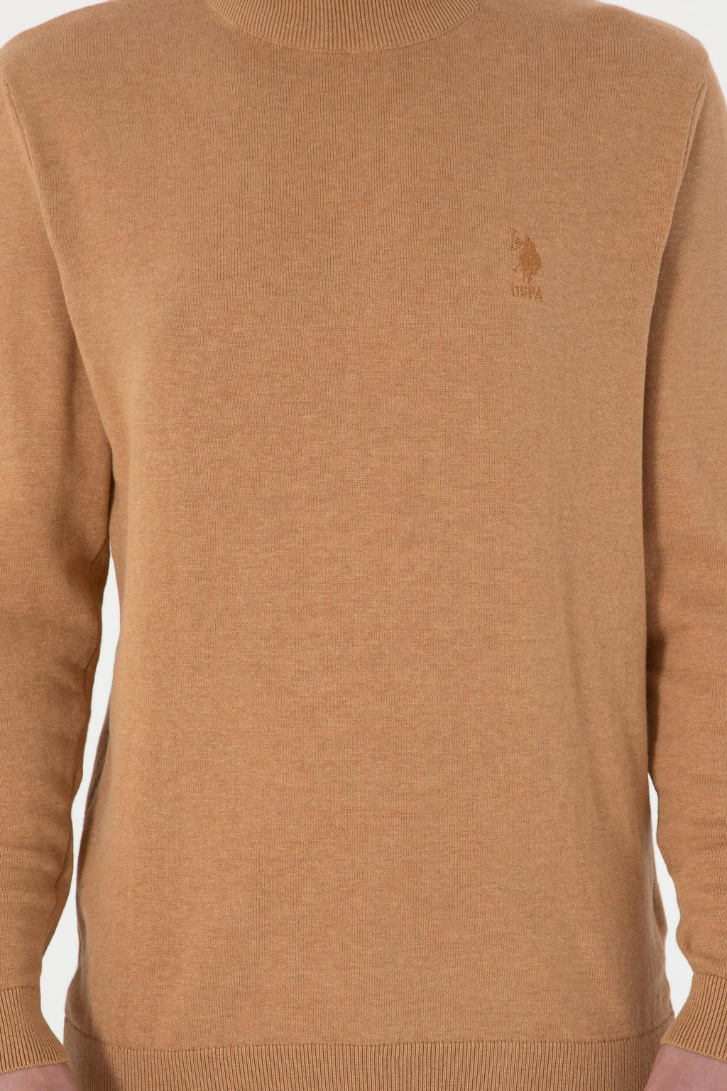 Erkek Slim Fit Yar_m Bal_k__ Yaka Camel Melanj Basic Kazak - U.s. polo assn фото 6